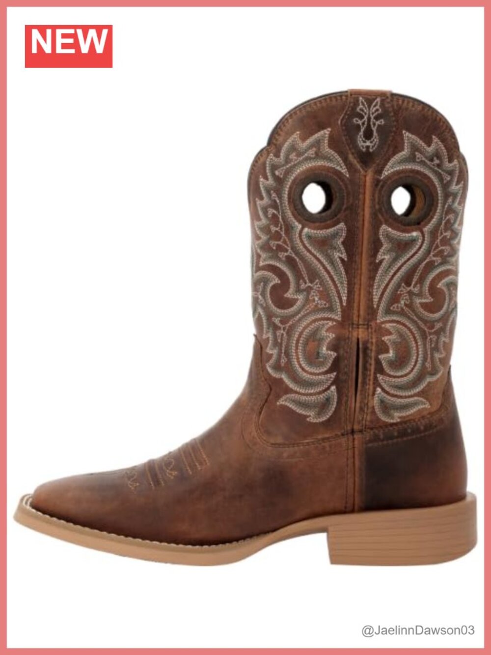 Full-Grain Leather Western Work Boots Square Toe Pull-On Mid-Calf